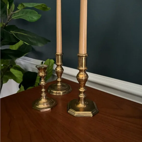 3 brass candleholders Accents